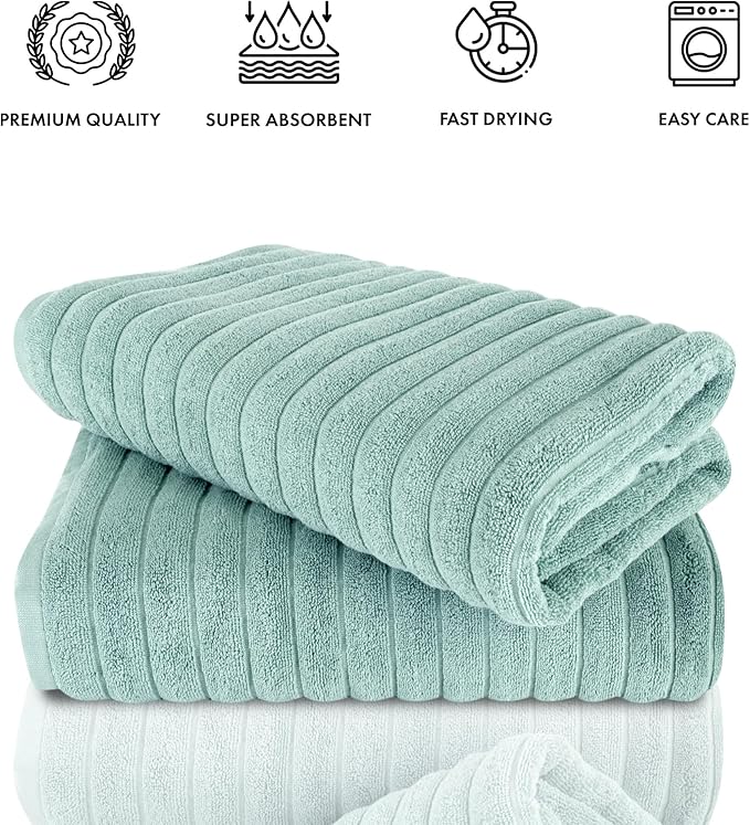 Classic Turkish Towels CTT - Premium 2 Piece Jumbo Bath Sheets, 100% Turkish Cotton, Absorbent & Ultra Comfy Bath Towel Sheets for Hotels & Spa | 40"x65" (Spa Green)