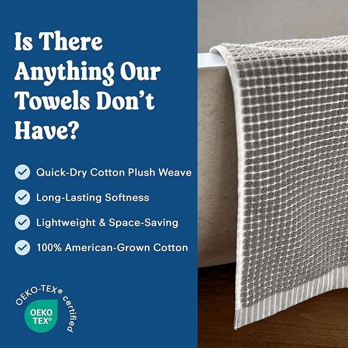 ONSEN Terry Cotton Waffle Face Towel Set – 4 Pack Luxury Cotton Face Towels, Quick Dry & Absorbent Washcloths – Soft, Lightweight, Durable Bathroom Towels for Everyday Use (Grey Fog, 12x12 in)