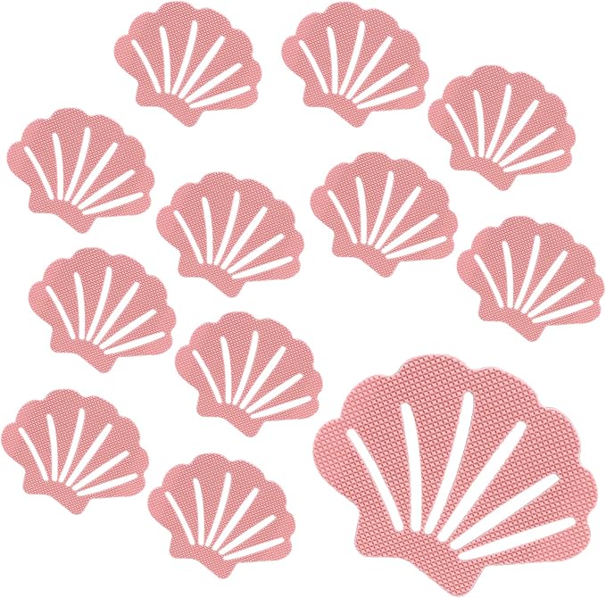 Bathtub Stickers Non Slip, Shell Shaped Tubs Safety Shower Treads, Adhesive Sticker for Bathroom Bathtub, Shower Floor,Pink(12Pcs)