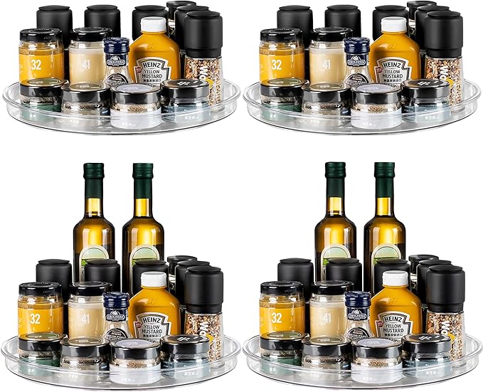 vacane 4 Pack Turntable Organizer Non-Skid, Large 13" Cabinet Lazy Susan Clear Turntable Organizer for Pantry Lazy Susan Organizer, Storage Containers for Kitchen, Countertop