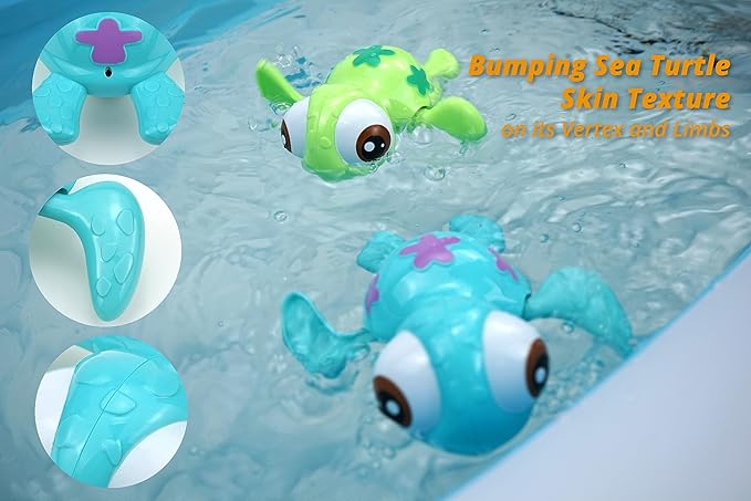 DUCKBOXX XX Wind-up Swimming Sea Turtles Bath Toy, No Battery Mold-Free Anti-Rust Interactive Montessori Toy for Kids 18M+ (3pcs)