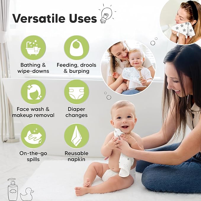 6-Pack Cotton Baby Washcloths for Newborn - Organic Cotton Muslin Soft Wash Cloths for Babies,Infant,Kids,Toddler Towels for Boy,Girl,Super Absorbent Face Cloths,Scratch-free Baby Rags (Constellation)