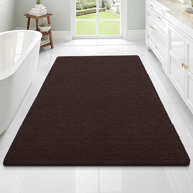 OLANLY Bathroom Rugs 70x46, Extra Soft Absorbent Chenille Bath Rugs, Rubber Backing Quick Dry, Machine Washable Bath Mats for Bathroom Floor, Tub and Shower, Home Decor Accessories, Brown