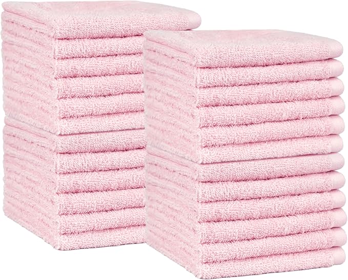 Amazon Basics face Towels for Bathroom, 100% Cotton Extra Absorbent washcloth, Fast Drying - Salon Towel - 144 Pack Petal Pink (12 x 12 inches)