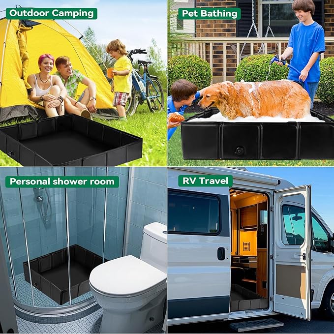 Upgraded Portable Shower Pan, 41" x 41" x 10" Outdoor Shower Base with Detachable Drain Pipe, Foldable Camping Shower Base for Beach, RV, and Indoor