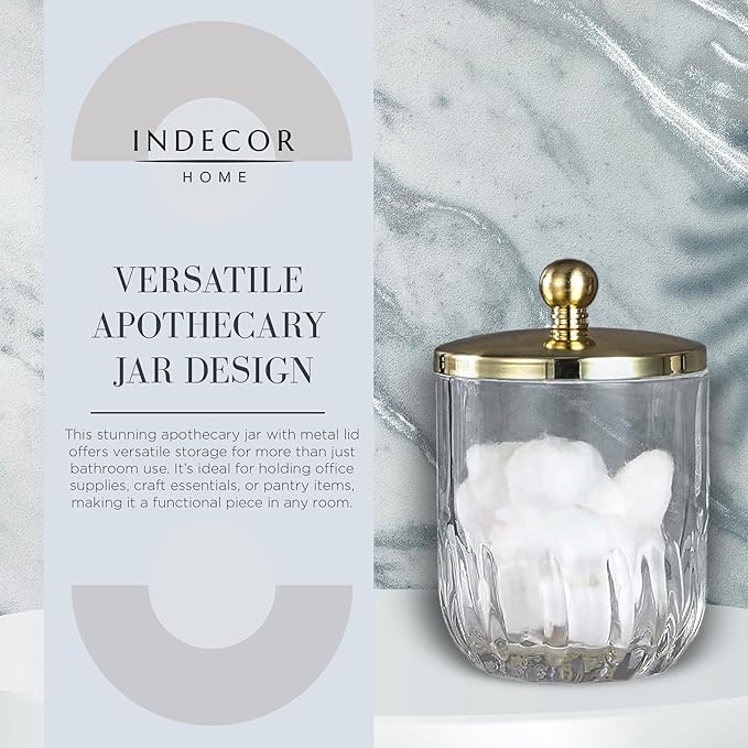 Glass Jar with Metal Lid for Bathroom Organization, Clear Apothecary Jar for Cotton Balls, Q Tips, and Small Accessories, Stylish Bathroom Storage Container Nickel