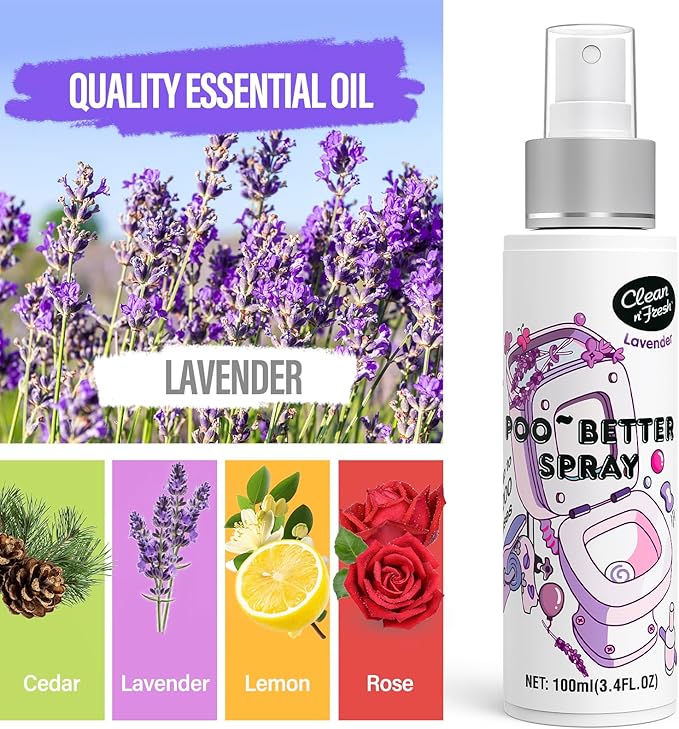 Clean-n-Fresh Toilet Spray for Poop, Lavender 6.8 Fl.Oz, Air Freshener Bathroom Spray, Odor Eliminator| Up to 400+ Uses