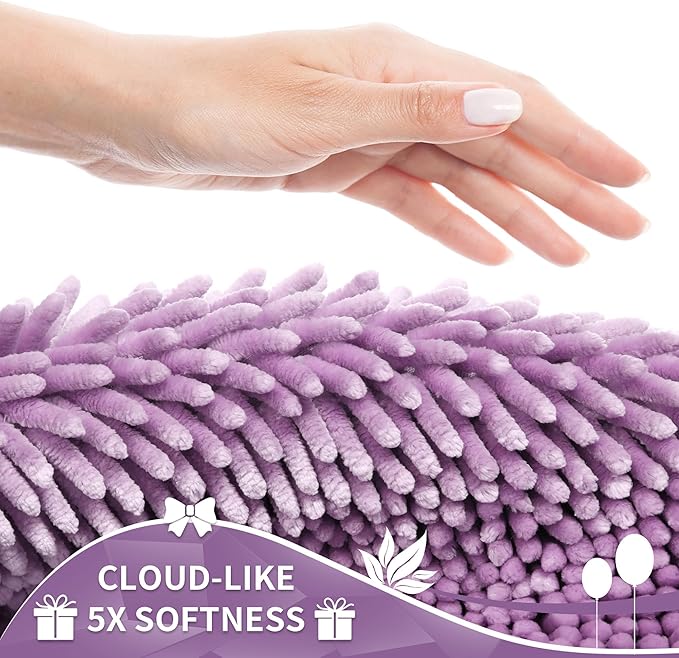 Yimobra Long Bathroom Rug Non Slip 44x24 Inch, Extra Thick Soft Absorbent Chenille Bath Mat, Machine Washable Quick Dry Bath Rugs for Bathroom Floor, Tub and Shower, Home Decor Accessories, Lilac