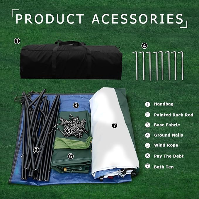 Camping Tent Shower Tent,Outdoor Changing with Built-in Hook,Holds 20 Liters of Water,63 * 63 * 95 Inch,210D Oxford Cloth Waterproof - Portable Toilet Shelter with Carrying Bag for Camping,Beach