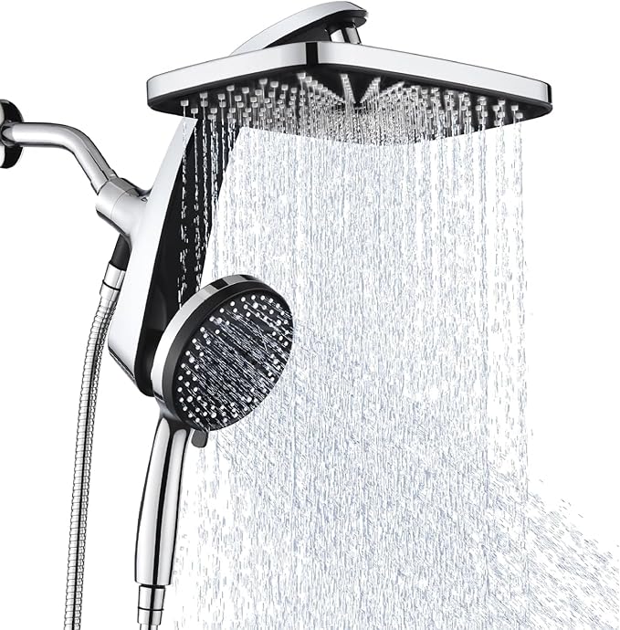 High Pressure Rain Shower Head: Upgrade Shower Heads with Handheld Spray Combo with Fixed Showerhead and 10 Sprays Handheld Shower Head, Detachable Shower head Built-in Magnetic Docking and Power Jets