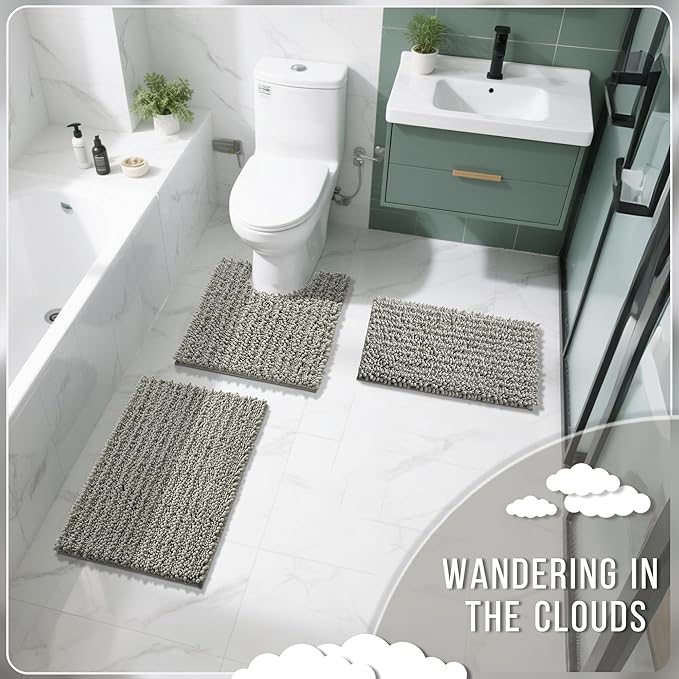 Yimobra Bathroom Rugs Non Slip Washable 32x20 Inch - Ultra Soft Absorbent Chenille Bath Mat, Quick Dry Shaggy Floor Carpet for Tub Shower, Sand Home Decor Accessories