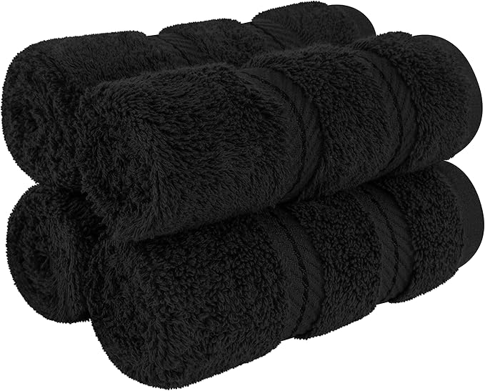 American Soft Linen Luxury Washcloths for Bathroom, 600 GSM 100% Cotton 4 Piece Turkish Wash Cloth Set, 13x13 in Soft Rags for Body and Face, Black Washcloths