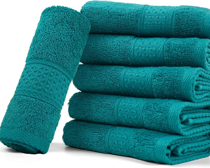Cleanbear Wash Cloths Turquoise Washcloths for Face and Body Ultra Soft Washcloth for Sensitive Skins 6 Pack 13 by 13 Inches