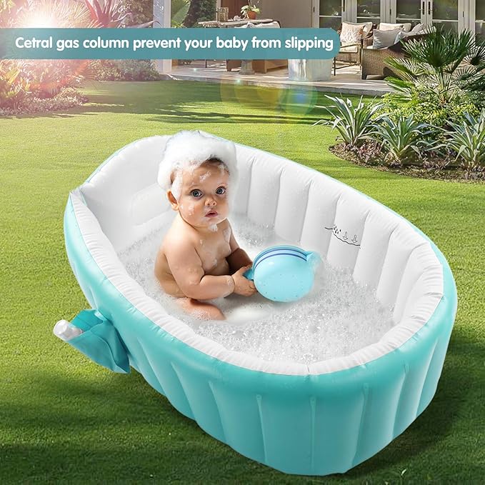 Inflatable Baby Bathtub with Air Pump, Baby Bath Tub Toddler Bathtub, Foldable Shower Basin for Newborn, Portable Travel Bath Tub, Green