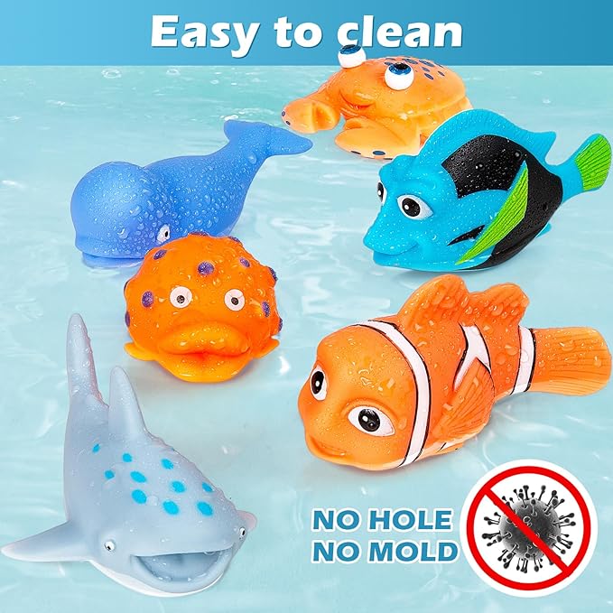 No Hole Mold Free Baby Bath Toys for Toddlers 1-3, Water Toys for 6-12 Months Infants with Storage Bag, Baby Shark Toys for Pool, Bathtub, Beach, Shower, Tub,Ideal Gifts for Kids Boys and Girls