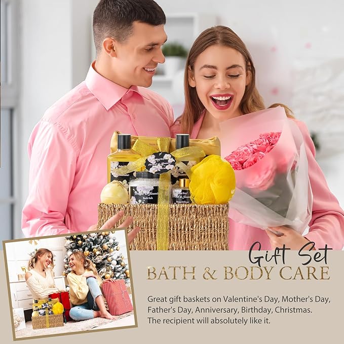 christmas gift bath basket, Bath and Body Gift Basket Orchid & Jasmine Spa Gift Baskets for Women Fragrant Body Lotions, Christmas Gifts for Women, Home Spa Gift Basket, Bath Kit Cosmetic bag Sets