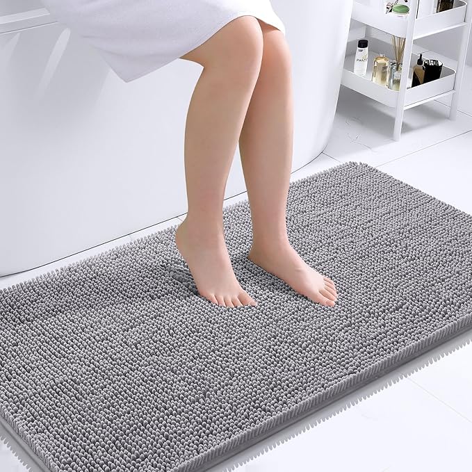 OLANLY Bathroom Rugs 44x24, Extra Soft Absorbent Chenille Bath Rugs, Rubber Backing Quick Dry, Machine Washable Bath Mats for Bathroom Floor, Tub and Shower, Home Decor Accessories, Grey