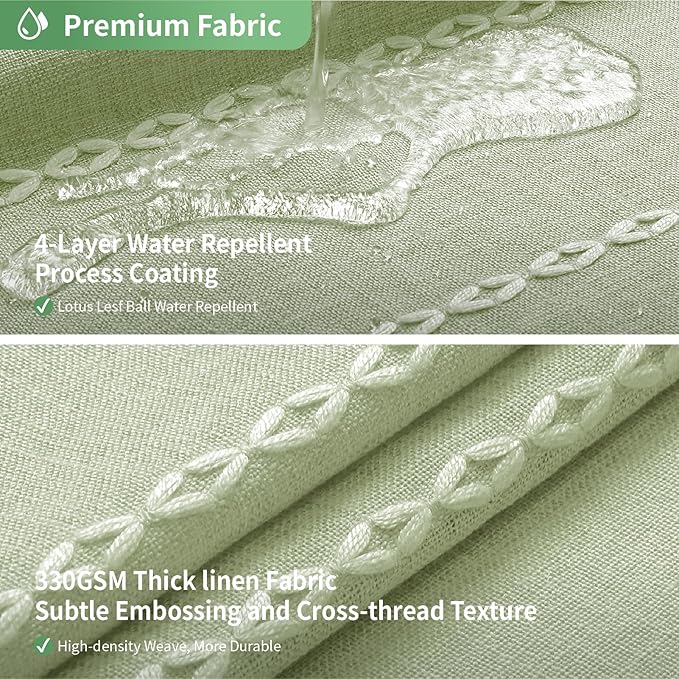 Sage Green Farmhouse No Hook Shower Curtain Set with Snap-in Fabric Liner,Boho Heavy-Duty Linen Textured Rustic Striped Design,Water-Repellent with Tassels and Sheer Window,71x74