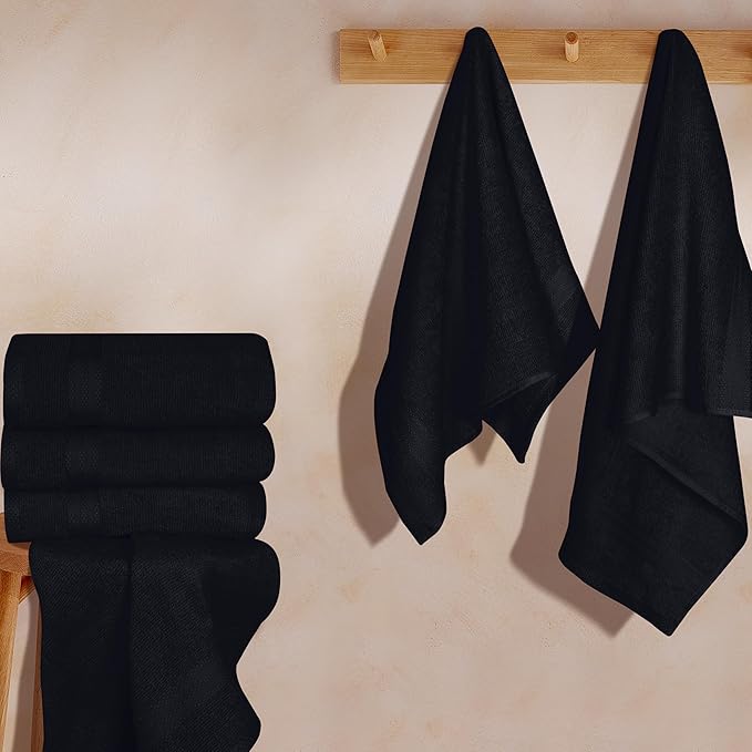 GLAMBURG Ultra Soft 6-Piece Hand Towel Set 16x28-100% Ringspun Cotton - Durable & Highly Absorbent Hand Towels - Ideal for use in Bathroom, Kitchen, Gym, Spa & General Cleaning - Black