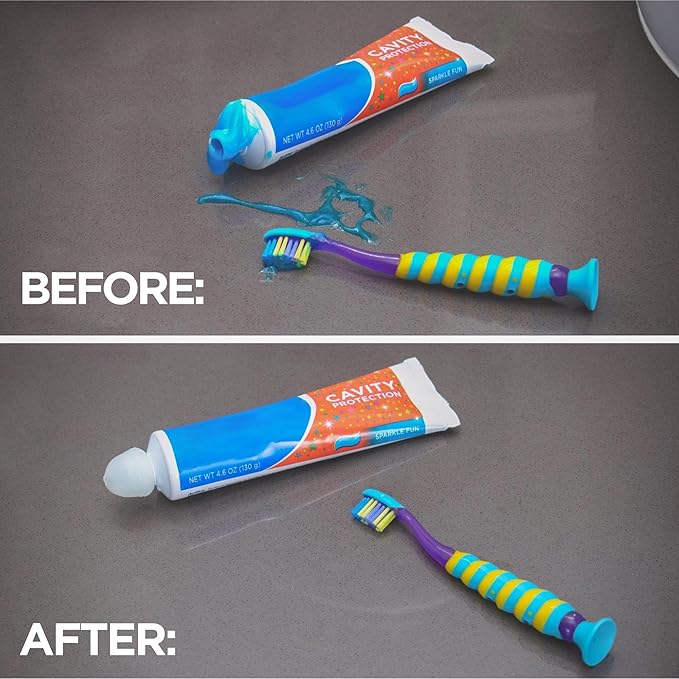 Chrome Cherry SqueezMe Self-Closing Toothpaste Caps, Silicone Lid for Kids & Adults, No Mess Toothpaste Dispenser, Self-Standing Easy Squeezer Cap, Bathroom Accessory, Clear, Pack of 3