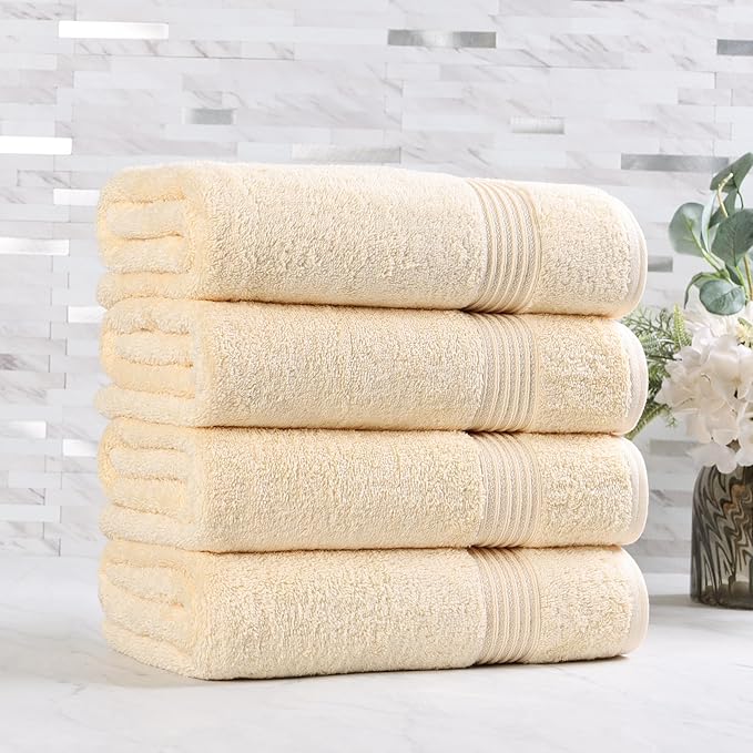 Superior Egyptian Cotton 4-Piece Bath Towel Set for Shower, Bath, Spa, Resort, Hotel, Soft Body Towels, Airbnb Essentials, Apartment, Dorm, Quick Dry, Absorbent, Bathroom Basics, Canary