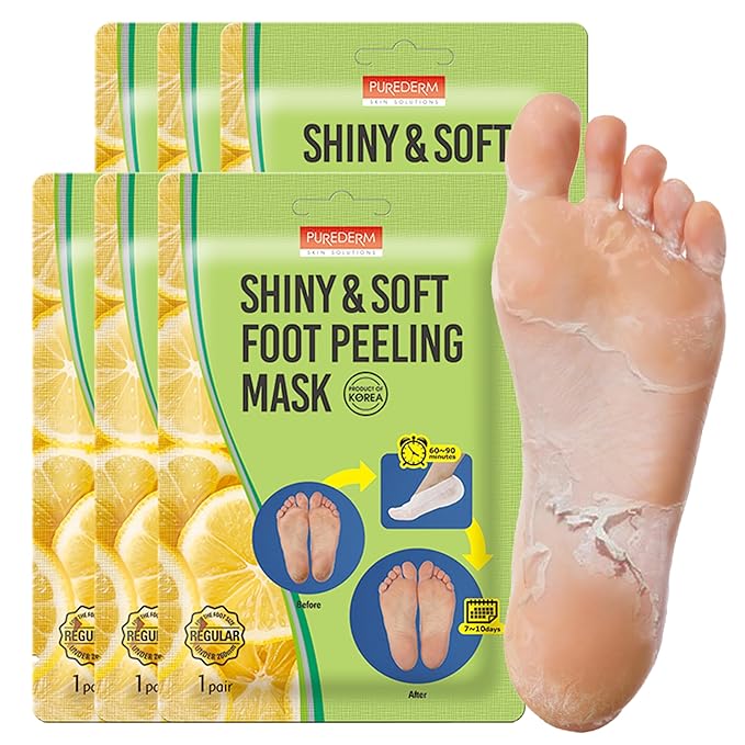Purederm Shiny & Soft Foot Peeling Mask (6 pack) - For smooth and moist baby skin with Exfoliating peel off Calluses, Dry Skin, Cracked Heels - Men and Women