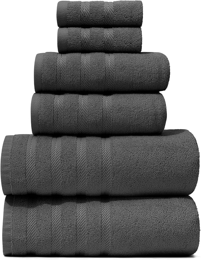 Hearth & Harbor Bath Towels for Bathroom - 100% Ring Spun Cotton Luxury Bathroom Towels - Soft & Highly Absorbent Bath Towels Set, 6 Piece Set, Gray