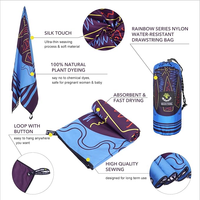 4Monster Microfiber Beach Towel Quick Dry,Super Absorbent Lightweight Travel Towel for Swimmers, Sand Free Camping Towel, Beach Towels for Pool,Swim,Water Sports,Yoga