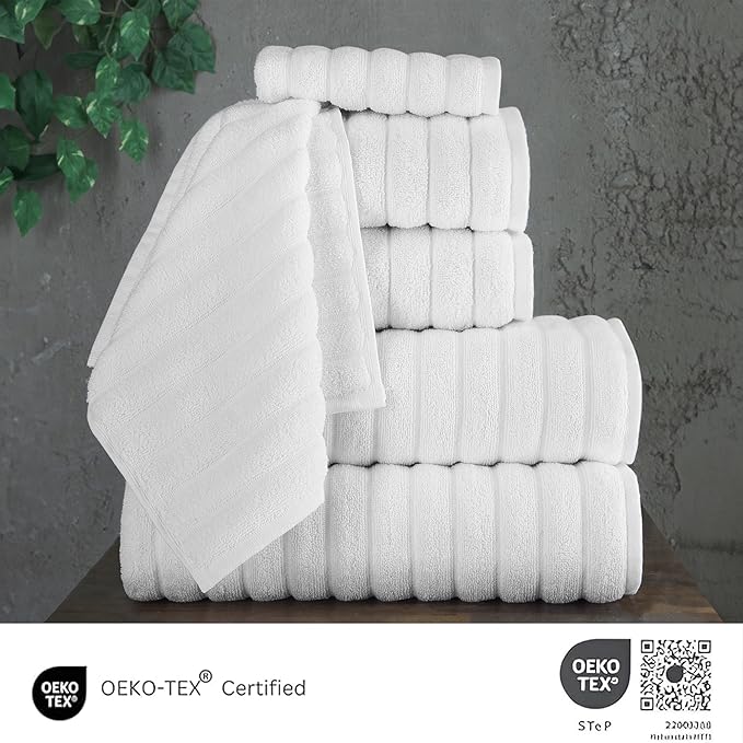 Classic Turkish Towels CTT Luxury 6 Piece Towel Set, 100% Turkish Cotton, Quick Drying, Highly Absorbent & Comfy, Includes 2 Bath Towels, 2 Hand Towels & 2 Washcloths | (White)