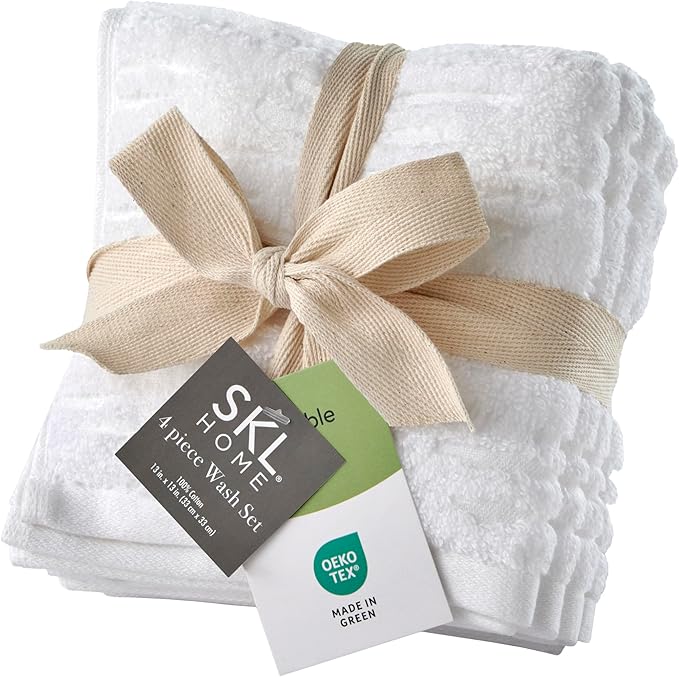 SKL Home CloudSoft Cotton Luxury 4-Piece Washcloth Set, White