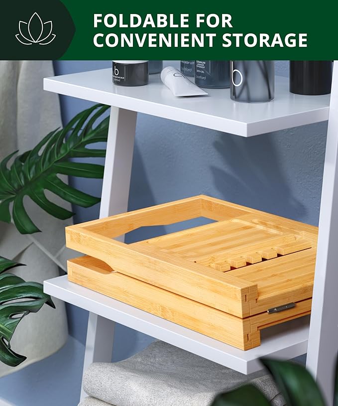 ROYAL CRAFT WOOD Premium Foldable Bathtub Tray Caddy - Wood Bath Tray for Tub, Bamboo Shelf, Expandable Bath Table Trays, Bathtub & Bathroom Accessories for New Home & Mothers, Birthday Gifts for Mom