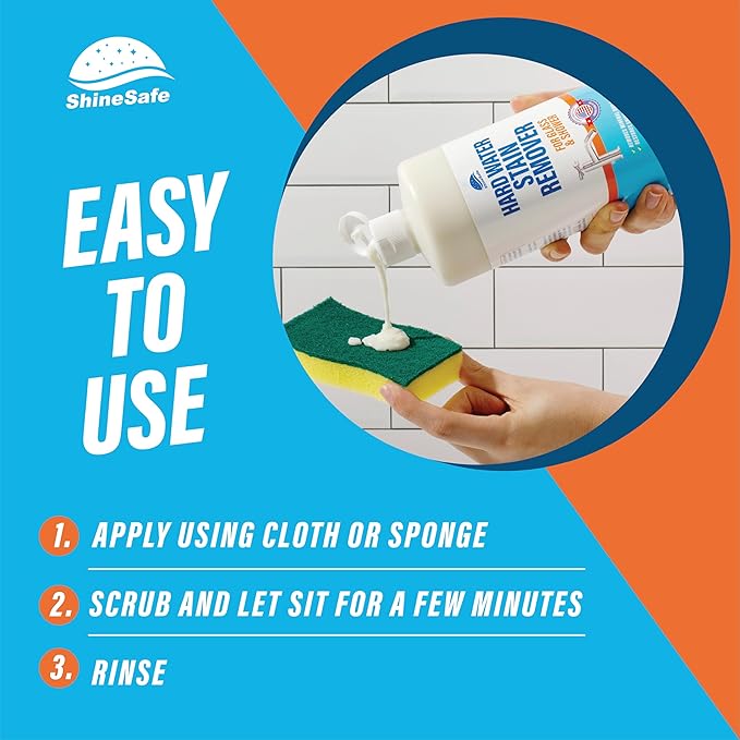 ShineSafe Hard Water Stain Remover – Professional-Grade Calcium Lime Rust Cleaner for Glass, Shower, Tub, Sink – Bleach-Free – 32 Fl Oz