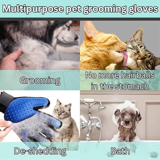 (Right Hand) Pet Hair Remover Glove – Blue, Reusable Grooming Glove for Dogs, Cats & Horses, Gentle Deshedding, Bathing & Massaging, Anti-Shedding Tool for Pet Hair Removal (Right Hand only)