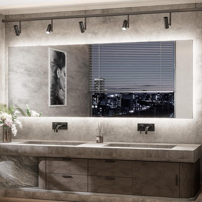 TETOTE 84 x 32 Inch LED Backlit Bathroom Mirror with Lights,Anti-Fog,Dimmable Lighted Mirror(Horizontal/Vertical) Wall Mounted Vanity Mordern Mirror