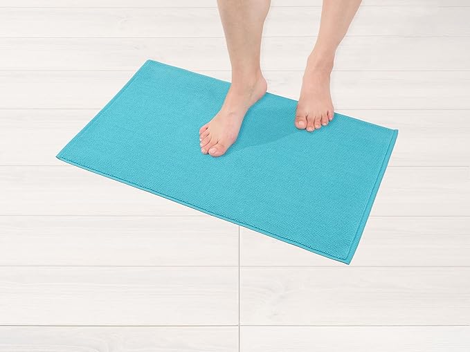 American Soft Linen Bath Rug, 17 in 24 in 100% Cotton Bath Mats Rugs for Bathroom, Slip Reducer Washable Shaggy Form Area Rugs, Turquoise Blue Bath Rug