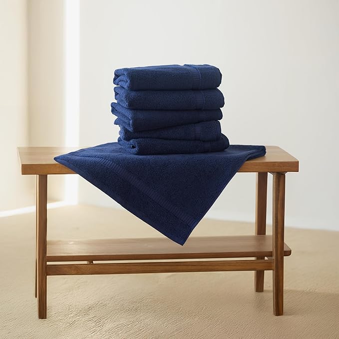 SALBAKOS 100% Turkish Cotton Hand Towel Set of 6 16x30 inch | Heirloom Quality | Hotel & Spa Collection | Ultra Soft, Super Absorbent, Long Lasting Hand Towels | Made in Turkey (Navy, 6 Hand Towels)