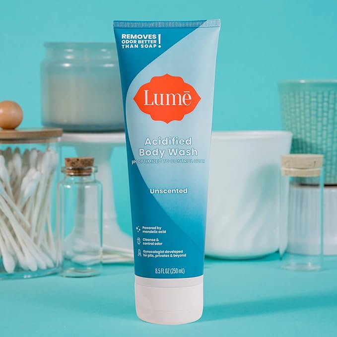 Lume Acidified Body Wash - 24 Hour Odor Control - Removes Odor Better than Soap - Moisturizing Formula - Formulated Without SLS or Parabens - OB/GYN Developed - 8.5 ounce (Unscented)
