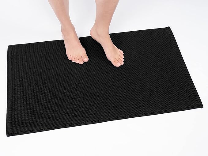 Cotton Paradise 100% Cotton Non Slip Bath Mats for Bathroom, 17x24 inch Soft Absorbent Quick Dry Machine Washable Floor Bath Mat, Black