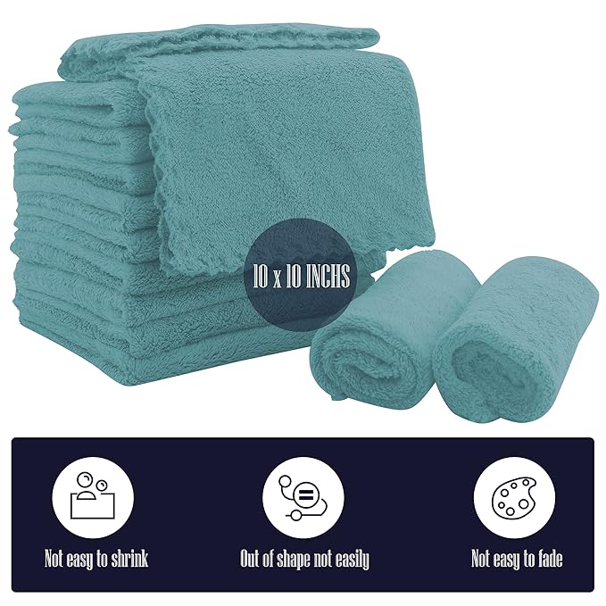 16 Pack Baby Washcloths - Luxury Coral Fleece - Extra Absorbent and Soft Wash Clothes for Newborns, Infants and Toddlers - Suitable for Sensitive Skin and New Born - Baby Shower - Teal, 10x10 Inch