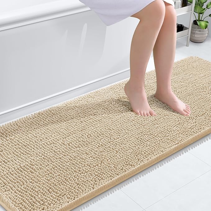 OLANLY Bathroom Rugs 70x24, Extra Soft Absorbent Chenille Bath Rugs, Rubber Backing Quick Dry, Machine Washable Bath Mats for Bathroom Floor, Tub and Shower, Home Decor Accessories, Beige