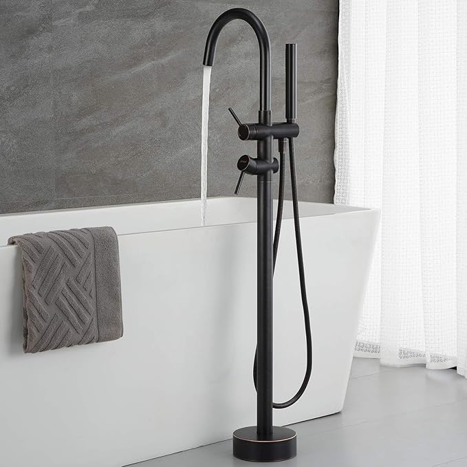 Freestanding Tub Filler Bathtub Faucet Oil Rubbed Bronze Floor Mount Brass Faucets with Hand Shower