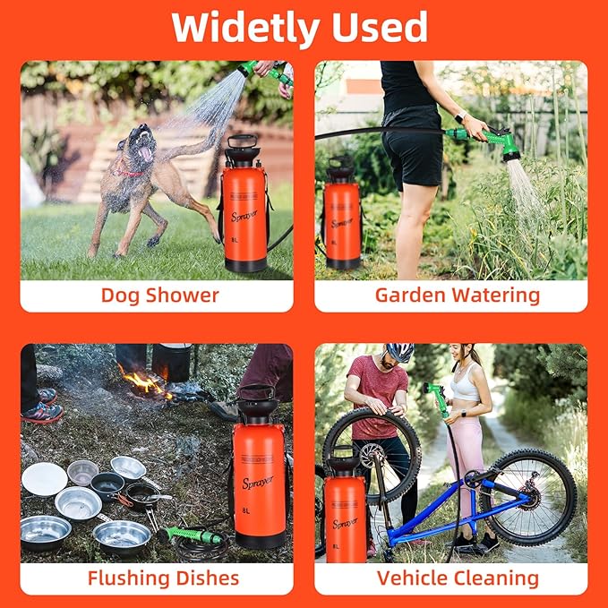 Finderomend Portable Shower for Camping with 7 Spray Modes, Hand Press Camping Shower with Removable Hose and Shower Head,Pressure Rinse Kits for Hiking Traveling Garden Beach Pet Shower