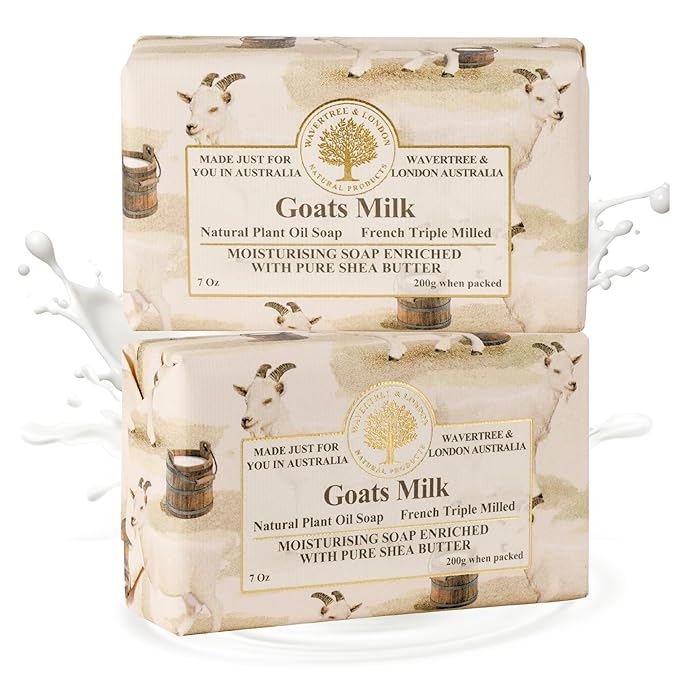 Wavertree & London Natural Goat Milk Soap Bars (2 Bars) – 7oz Individually Wrapped, French Triple Milled Moisturizing Bath Bar Soap Enriched with Shea Butter, Chemical-Free Sensitive Skin Bar Soap