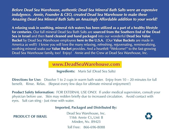 Dead Sea Warehouse-Amazing Minerals Dead Sea Bath Salts,100% Full Mineral Therapeutic Bath Salts, Detoxifying & Moisturizing, Exfoliating for Dry Skin, Unscented(5 lbs)