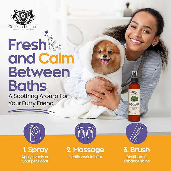Dog Perfume Spray Long Lasting Relaxing Wildwoods 8 Fl Oz - Dog Calming Spray Scent Mist for Shining Fur, Puppy Cologne, Doggie Deodorant Fragrance Mist Pet Perfume for All Breeds by Gerrard Larriett