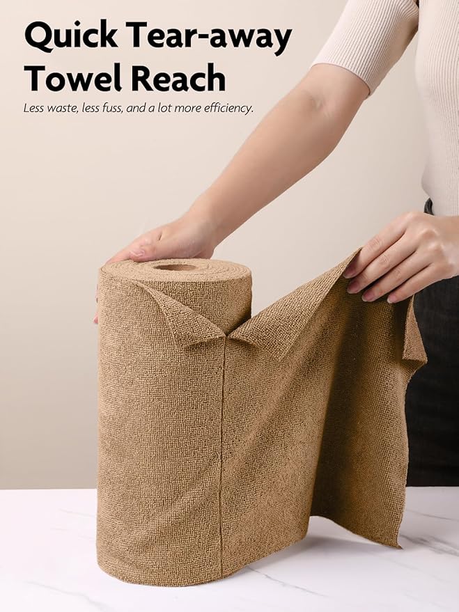 Fantasticlean Microfiber Cleaning Cloth Roll -60 Pack, Tear Away Microfiber Towels, 12" x 12", Reusable, Washable, Scratch Free, Ultra Absorbent Dishcloth for Car, Home Supplies (Beige & Tan)