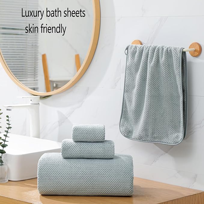YTYC Towels,29x59 Inches Extra Large Bath Towels for Bathroom Super Soft Quick Dry Light Weight Waffle Microfiber Shower Towels 80% Polyester 20% Nylon (Grey,4 Piece)