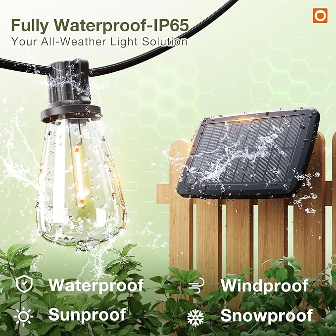 addlon 54(48+6) FT Solar String Lights Waterproof,Patio Lights Solar Powered with Remote & USB Port 15+1 LED Shatterproof Bulbs 3 Light Modes, Dimmable Solar Light for Camping Backyard Garden