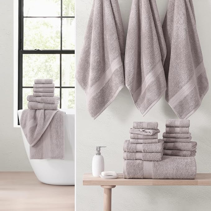Lane Linen Everyday Luxury Bath Towels Set - 24 PCs - 100% Ring Spun Cotton Towels Set - Durable, Ultra Soft, Absorbent & Long Lasting Towels For Family - Housewarming Gift - Fade Resistant - Platinum