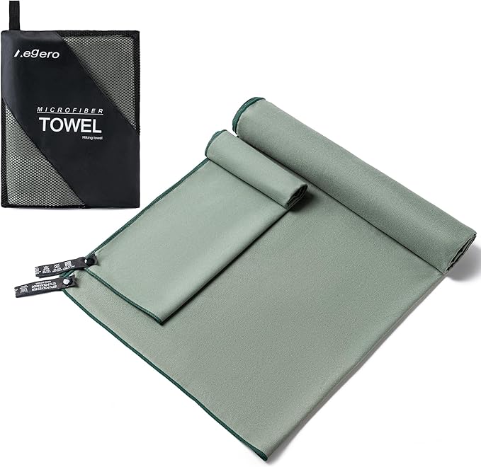 Camping Towel,2 Pack Microfiber Travel Sports Towel,Quick Dry - Super Absorbent - Ultra Compact -Ultra Soft - Lightweight.Suitable for Gym,Yoga,Trip,Beach, Shower, Backpacking,Pool(Army Green)
